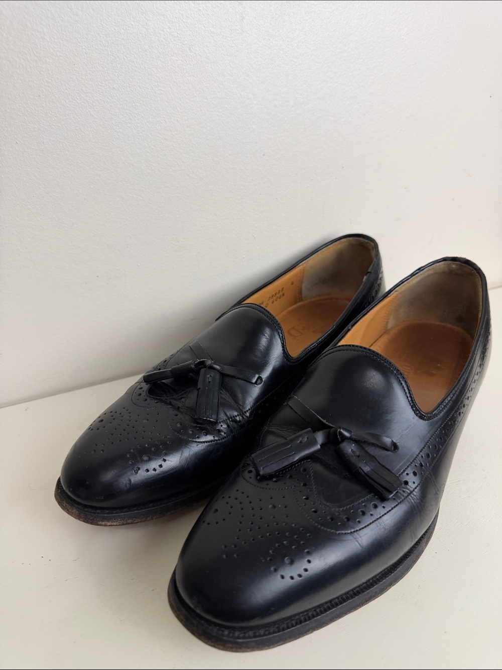 (2025) Stafford Executive Black Leather Tassel Wingtip Loafers, Size: 9